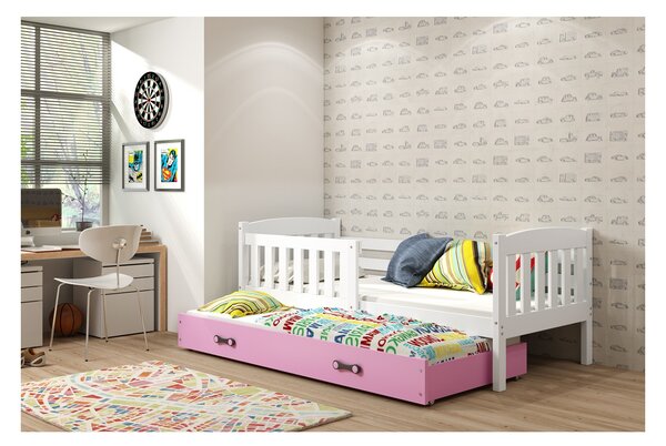 Dětská postel s přistýlkou bez matrací 90x200 BRIGID - bílá / růžová