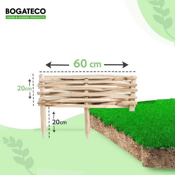 BOGATECO 3x zahradní plot z lískového dřeva 60 cm x 20 cm lemování záhonu lemování trávníku lemování plotu dřevěné lemování záhonu lemování plotu lemování záhonu lemování plotu lemování záhonu ideální jako lemování záhonu nebo cestičky