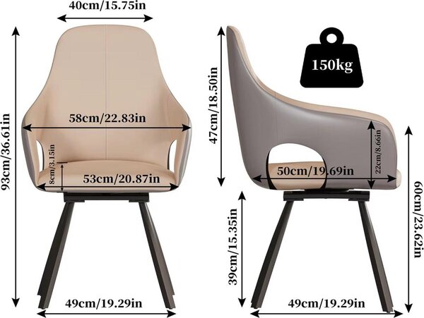 Moderní židle do kuchyně a jídelny - Sada 2 kusů - Otočné židle - Čalouněné kůží z mikrovlákna - Do domácnosti