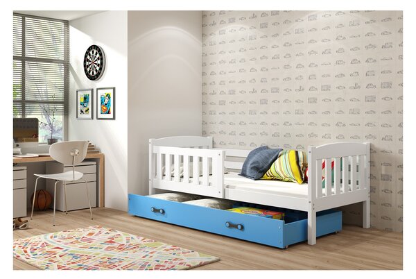 Dětská postel s úložným prostorem s matrací 80x160 BRIGID - bílá / modrá