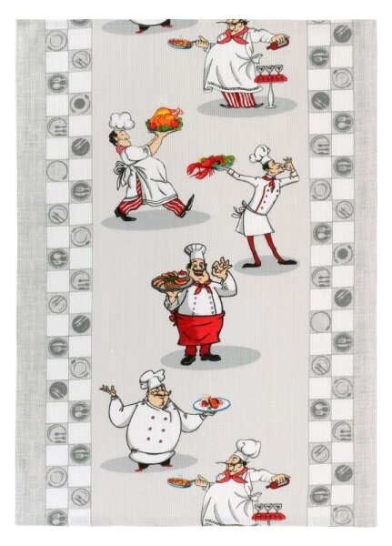 Bellatex Kuchyňská utěrka 1 ks 50x70 cm Kuchař Šedá,Bílá,Červená