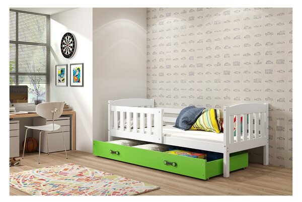 Dětská postel s úložným prostorem bez matrace 90x200 BRIGID - bílá / zelená