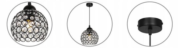 Light for home - Elegantní jednoduché závěsné svítidlo se skleněným stínidlem CRYSTAL 2220/1 LH028, E27, Černá