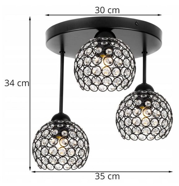Light for home - Elegantní závěsná lampa na tyči s dekorativními stínidy CRYSTAL 2220/3/OP, 3x60W, E27, Černá