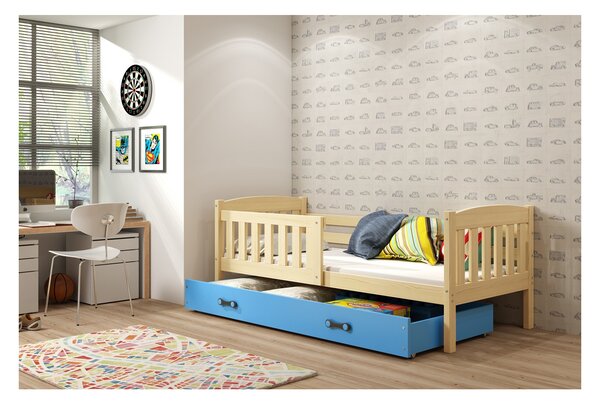 Dětská postel s úložným prostorem s matrací 80x160 BRIGID - borovice / modrá