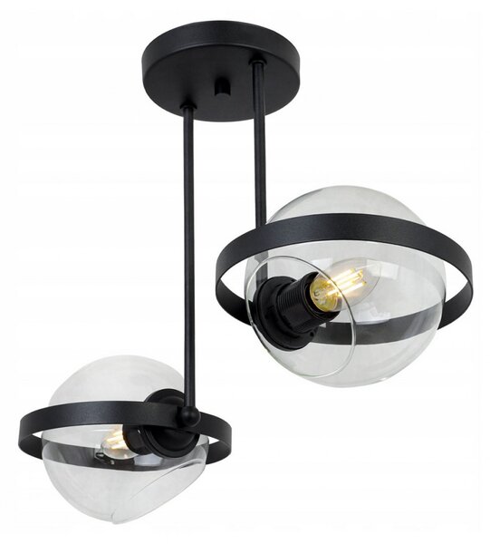 Light for home - Moderní lustr na tyči s dvěma skleněnými stínidly RING 2340/2/B, 2x60W, E27, Černá