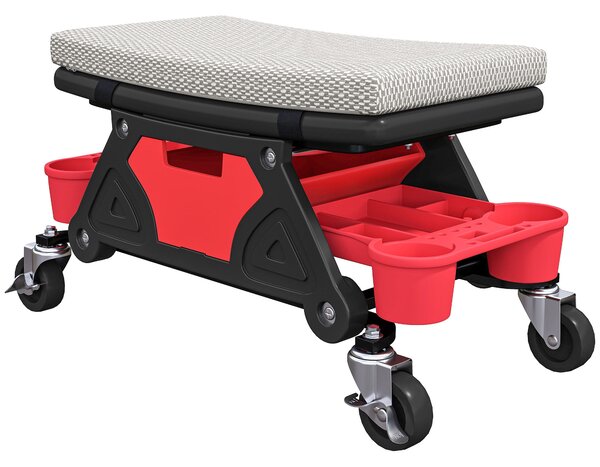 HOMCOM Pracovní Stolička s Kolečky a Úložným Zásuvkovým Prostorem, 35 cm Vysoká, Vysoká Nosnost až 135 kg, Otočná Pracovní Stolička Šedá | Aosom