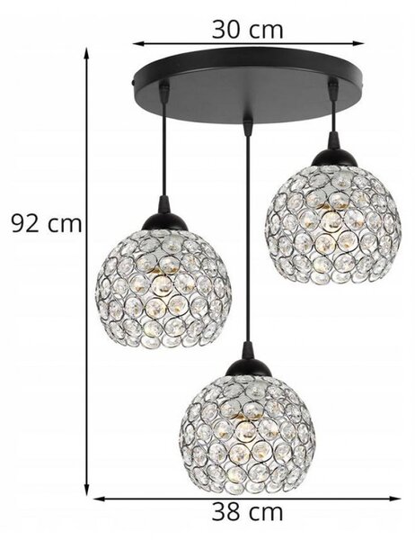 Light for home - Elegantní závěsné svítidlo s chromovými stínidly CRYSTAL 2220/3/C/OW, 3x60W, E27, Černá