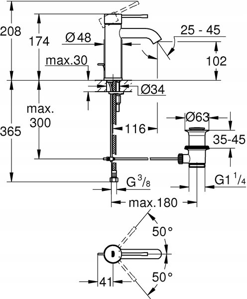 Umyvadlová baterie stojánková Grohe Essence S Hard Graphite [23589A01]