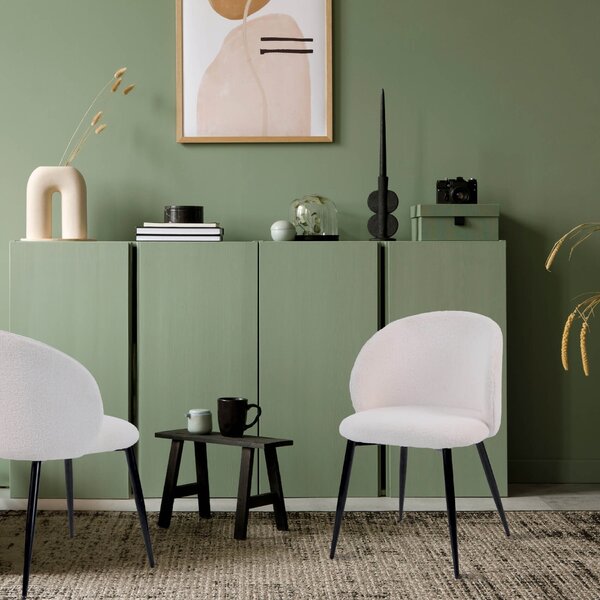 Židle Mobili Rebecca Karamu 81x54x56 Teddy fabric Metal Cream Black Modern SET 2 ks Částečně smontované