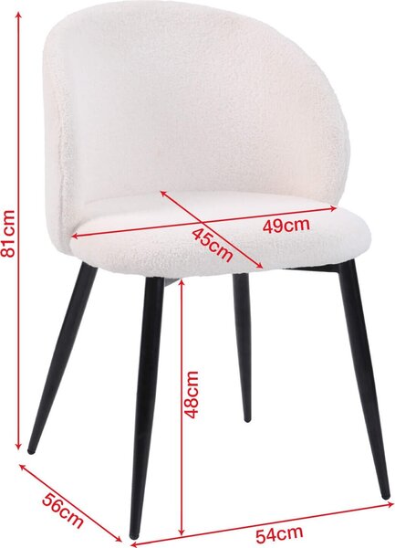 Židle Mobili Rebecca Karamu 81x54x56 Teddy fabric Metal Cream Black Modern SET 2 ks Částečně smontované
