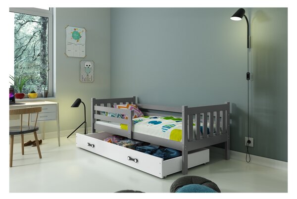 Dětská postel s úložným prostorem bez matrace 80x190 CHARIS - grafit / bílá
