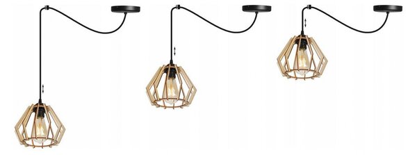 Light for home - Dřevěná závěsná lampa se stínidlem ve tvaru diamantu SPIDER TIMBER 2360/1, E27, Černá