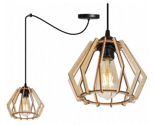 Light for home - Dřevěná závěsná lampa se stínidlem ve tvaru diamantu SPIDER TIMBER 2360/1, E27, Černá