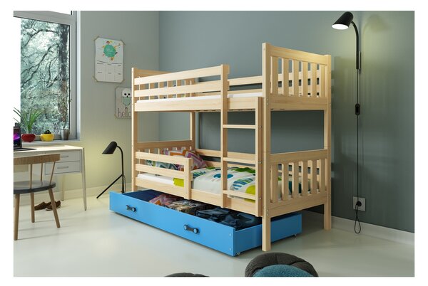 Dětská patrová postel s úložným prostorem bez matrace 80x190 CHARIS - borovice / modrá