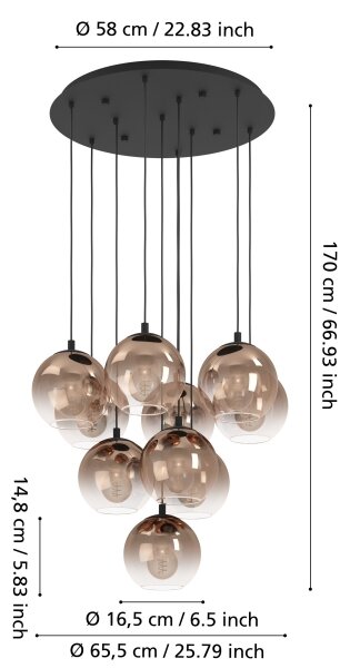 Eglo 901926 - Lustr na lanku ARISCANI 10xE27/60W/230V černá/béžová/kouřová
