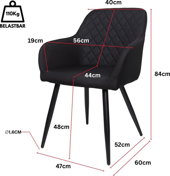 Jídelní židle ALBATROS sada 2 židlí SILA, černá - Moderní a stylová, pohodlná čalouněná židle - Elegantní židle do kuchyně, jídelny nebo jídelního stolu v retro stylu