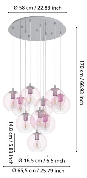 Eglo 901922 - Lustr na lanku ARISCANI 10xE27/60W/230V lesklý chrom/čirá