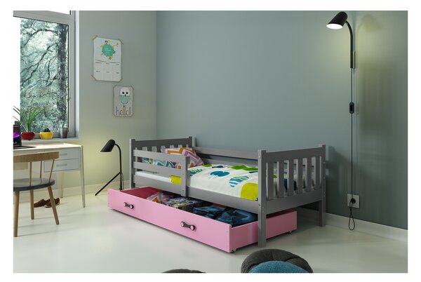 Dětská postel s úložným prostorem bez matrace 80x190 CHARIS - grafit / růžová