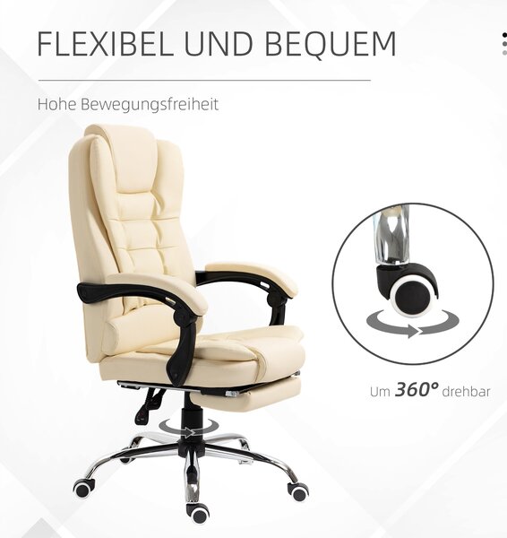 HOMCOM Exekutivní kancelářská židle s podnožkou, kancelářská židle s naklápěcí funkcí, výškově nastavitelná počítačová židle s opěrkami, otočná židle