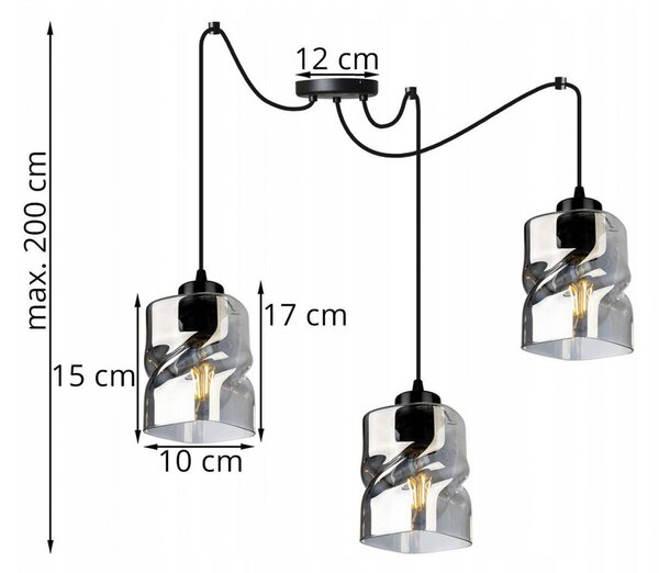 Light for home - Závěsná lampa, nastavitelná, moderní se skleněnými stínidly SPIDER NIKI 2195/3, 3x60W, E27, Černá