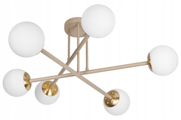 LAMPA WISZĄCA SUFITOWA SZKLANA 6xE27 ŻYRANDOL LOFT koule 74cm béžová kašmír