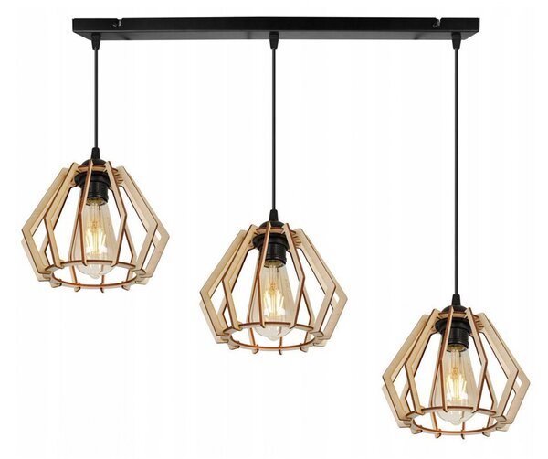 Light for home - Moderní svítidlo s dřevěnými stínidly v skandinávském stylu TIMBER 2360/3, 3x60W, E27, Černá