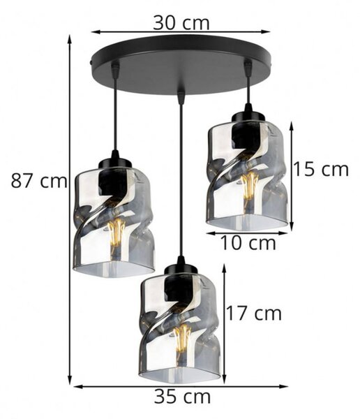 Light for home - Moderní LED závěsné svítidlo se skleněnými stínidly NIKI 2195/3/OW, 3x60W, E27, Černá