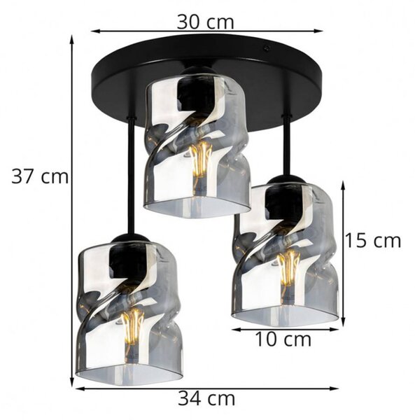 Light for home - Moderní lustr na tyči se třemi skleněnými stínidly NIKI 2195/3/OP, 3x60W, E27, Černá