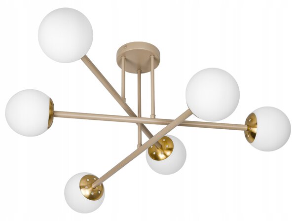 LAMPA WISZĄCA SUFITOWA SZKLANA 6xE27 ŻYRANDOL LOFT koule 74cm béžová kašmír
