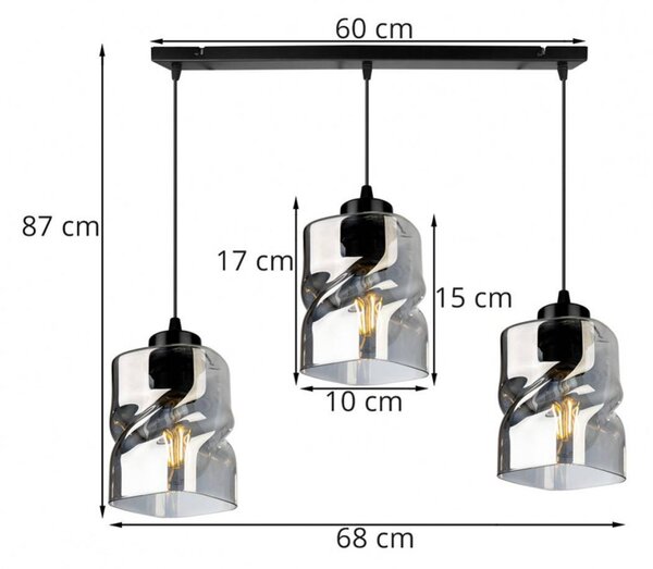 Light for home - Moderní závěsná lampa se skleněnými stínidly v grafitové barvě NIKI 2195/3, 3x60W, E27, Černá