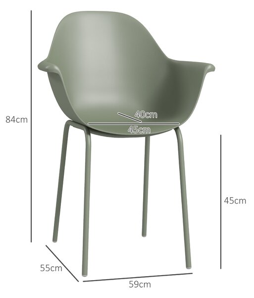 Sada zahradních židlí Outsunny – 4 weatherproof plastové zahradní židle s opěrkami a vysokým opěradlem, nosnost až 120 kg, zahradní nábytek pro dvorek