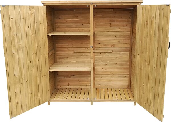 Zahradní kůlna Wiltec s dvoukřídlými dveřmi 1350x500x1540mm ze smrkového dřeva s živičnou střechou pro zahradu, terasu a balkon Kůlna na nářadí Dřevěná kůlna Skříňka na nářadí