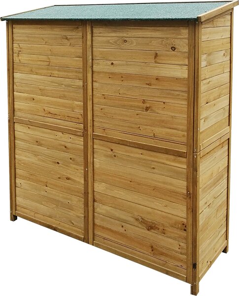 Zahradní kůlna Wiltec s dvoukřídlými dveřmi 1350x500x1540mm ze smrkového dřeva s živičnou střechou pro zahradu, terasu a balkon Kůlna na nářadí Dřevěná kůlna Skříňka na nářadí