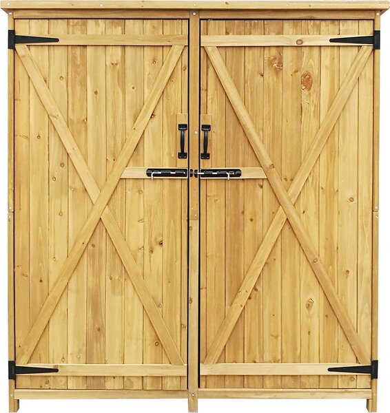 Zahradní kůlna Wiltec s dvoukřídlými dveřmi 1350x500x1540mm ze smrkového dřeva s živičnou střechou pro zahradu, terasu a balkon Kůlna na nářadí Dřevěná kůlna Skříňka na nářadí