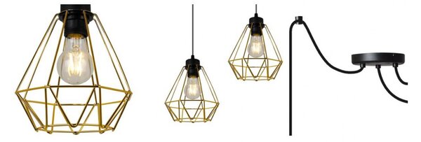 Light for home - Elegantní závěsné svítidlo SPIDER NUVOLA GOLD 2034/3, zlaté kovové stínidlo, 3x60W, E27, černá, zlatá
