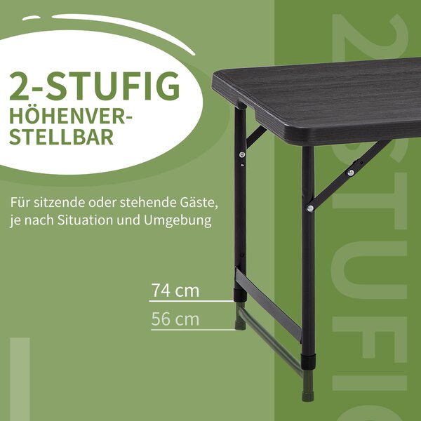 Skládací venkovní stůl Outsunny Plastový 118 x 60 x 74 cm, Odolný proti povětrnostním vlivům, Protiskluzový Bufetový stůl, Stanový stůl, Stůl na balko