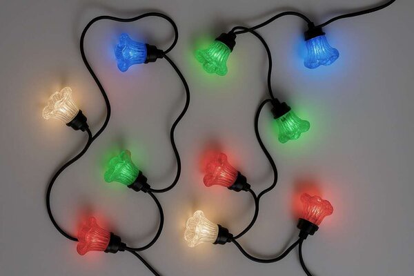 Světelný řetěz – květy povijnice, vícebarevná, 10 m, 10 LED