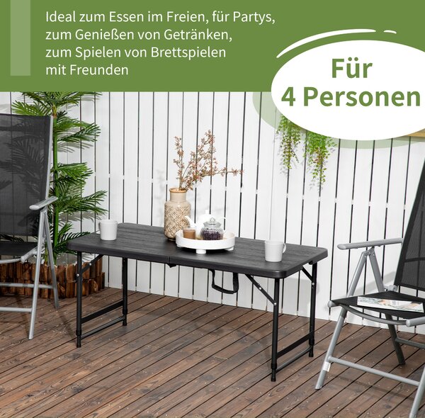 Skládací venkovní stůl Outsunny Plastový 118 x 60 x 74 cm, Odolný proti povětrnostním vlivům, Protiskluzový Bufetový stůl, Stanový stůl, Stůl na balko
