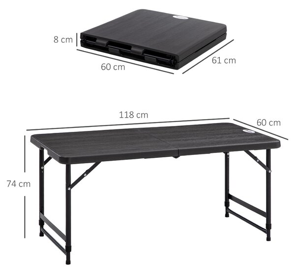 Skládací venkovní stůl Outsunny Plastový 118 x 60 x 74 cm, Odolný proti povětrnostním vlivům, Protiskluzový Bufetový stůl, Stanový stůl, Stůl na balko