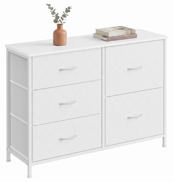 SONGMICS Komoda s 5 zásuvkami, komoda se zásuvkami s kovovou konstrukcí, rozměry 98,7 x 30 x 74,7 cm, bílá barva