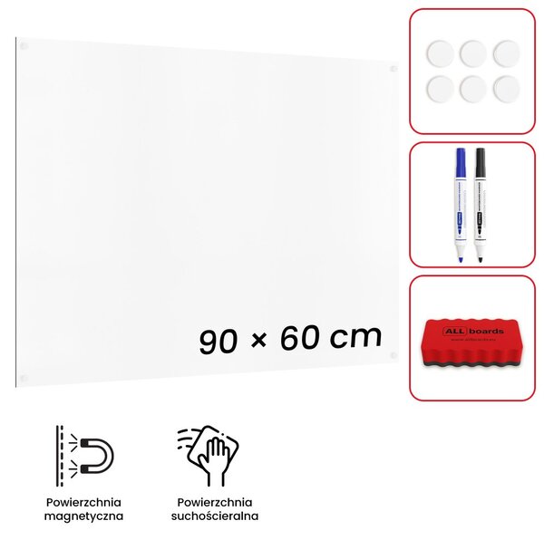 Magnetická tabule SLIMboard bezrámová smazatelná za sucha 90x60 cm,PME90x60