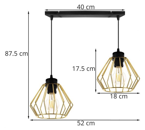 Light for home - Závěsné svítidlo na lanku s kovovými stínítky SANTOS 2214/2, E27, Zlatá