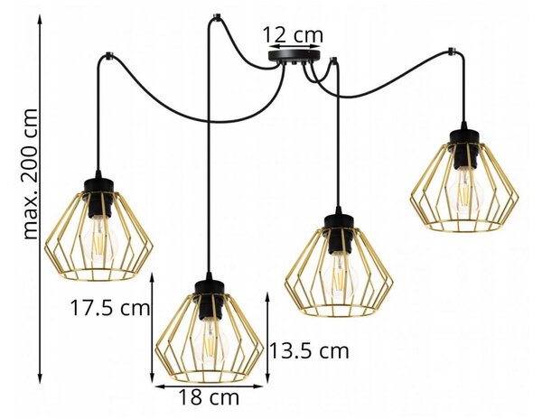 Light for home - Nastavitelné závěsné svítidlo SPIDER SANTOS 2213/4, E27, Černá