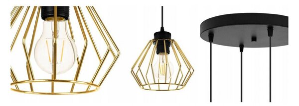 Light for home - Závěsná lampa Loft se stínidly ve tvaru zlatých diamantů SANTOS 2213/4/OW, E27, Zlatá