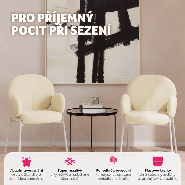 Tectake® Scandi židle, čalouněná potahem bouclé, nosnost 120 kg, 61,5 x 62 x 90 cm