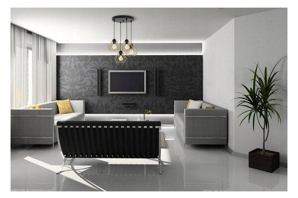 Light for home - Závěsná lampa Loft se stínidly ve tvaru zlatých diamantů SANTOS 2213/4/OW, E27, Zlatá