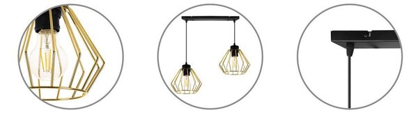 Light for home - Závěsné svítidlo na lanku s kovovými stínítky SANTOS 2214/2, E27, Zlatá