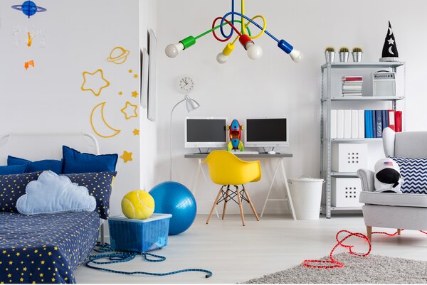 Light for home - Závěsné svítidlo 1001/4M3 MONDO, 4xE27/60W, žlutá, tmavě modrá, červená, zelená, 4x60W, E27, žlutá, tmavě modrá, červená, zelená