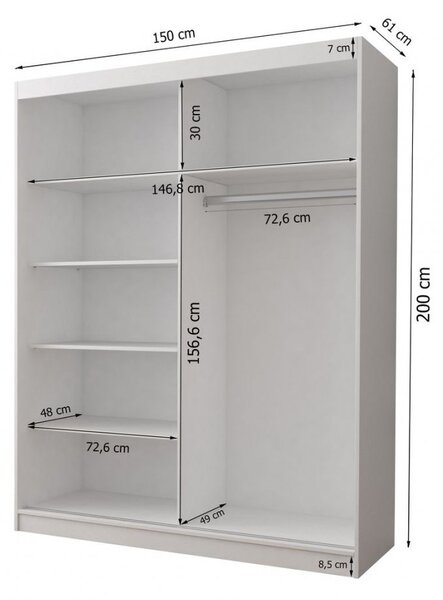 Praktická šatní skříň VALA 06 - šířka 150 cm, bílá
